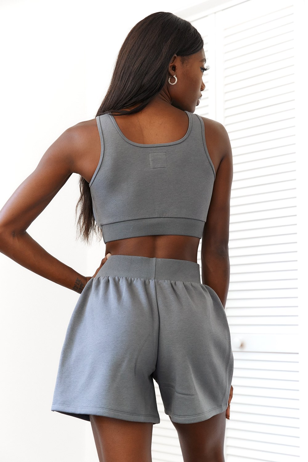 Lounge Underwear Essential Crop Top & Shorts Set Charcoal | 793426UNV