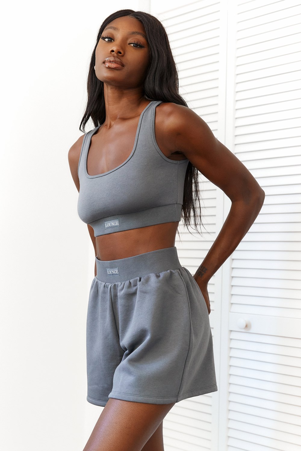 Lounge Underwear Essential Crop Top & Shorts Set Charcoal | 793426UNV