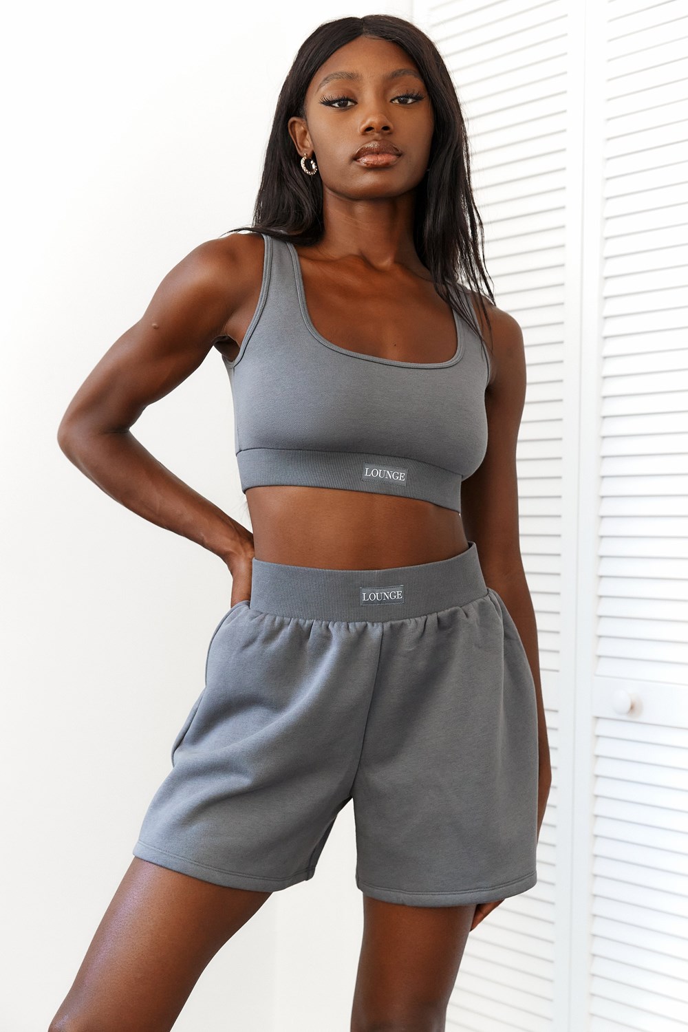 Lounge Underwear Essential Crop Top & Shorts Set Charcoal | 793426UNV