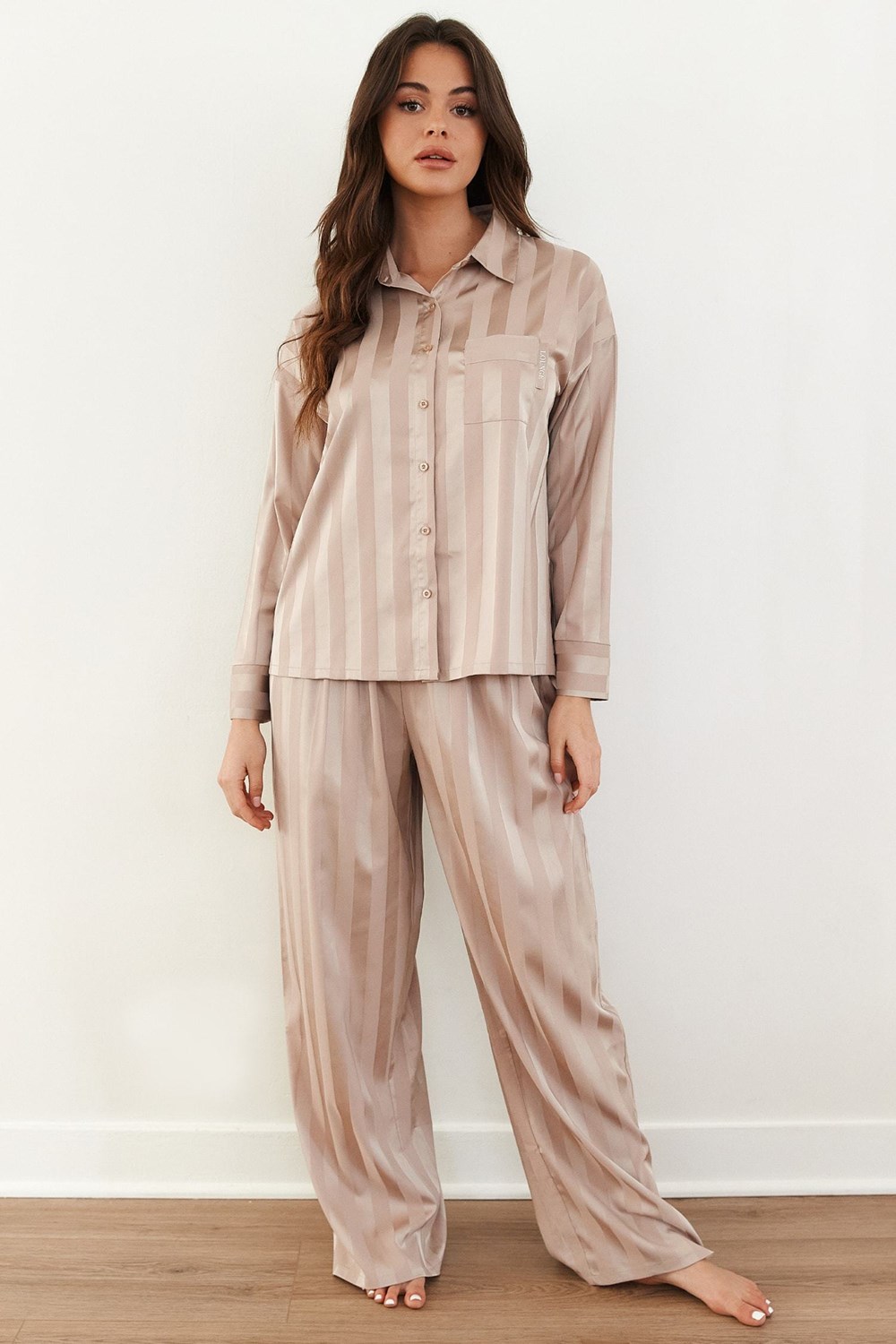 Lounge Underwear Raidallinen Satin Pajama Trousers Mink | 740285KIX