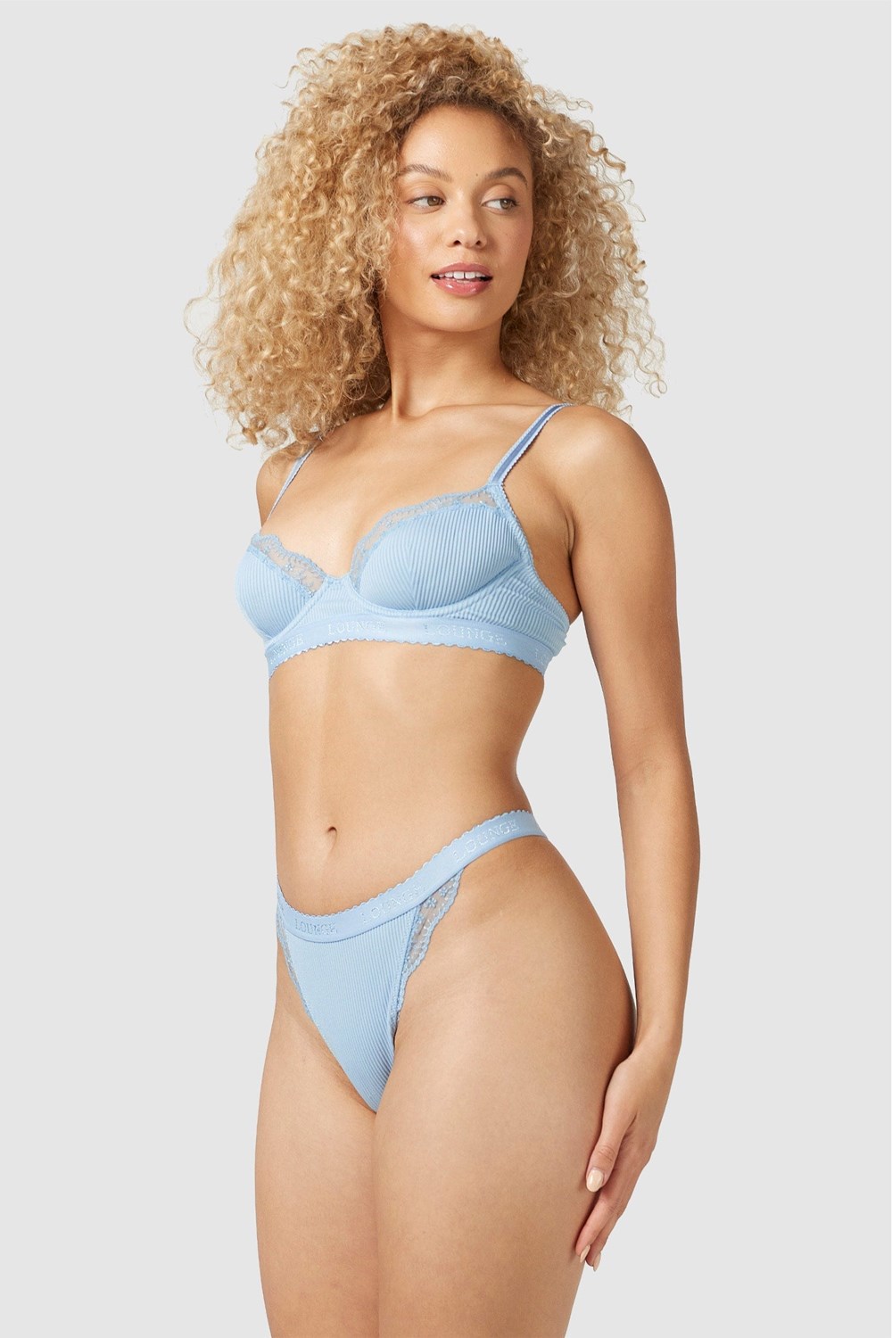 Lounge Underwear Ribbed Balcony Bra & Ranne/Briefs Set Sininen | 359642PYH