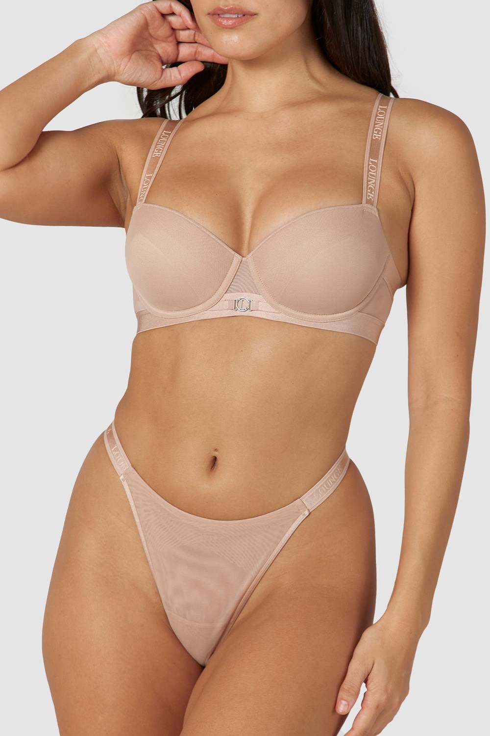 Lounge Underwear Smooth Mesh T-shirt Bra & Ranne/Briefs Set Taupe | 192608DMZ