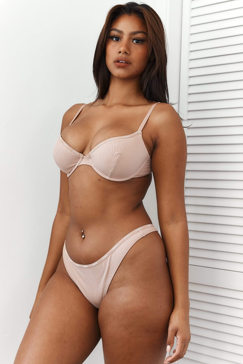 Lounge Underwear So Soft Ribbed T Shirt Bra & Ranne Set Taupe | 624398DTI