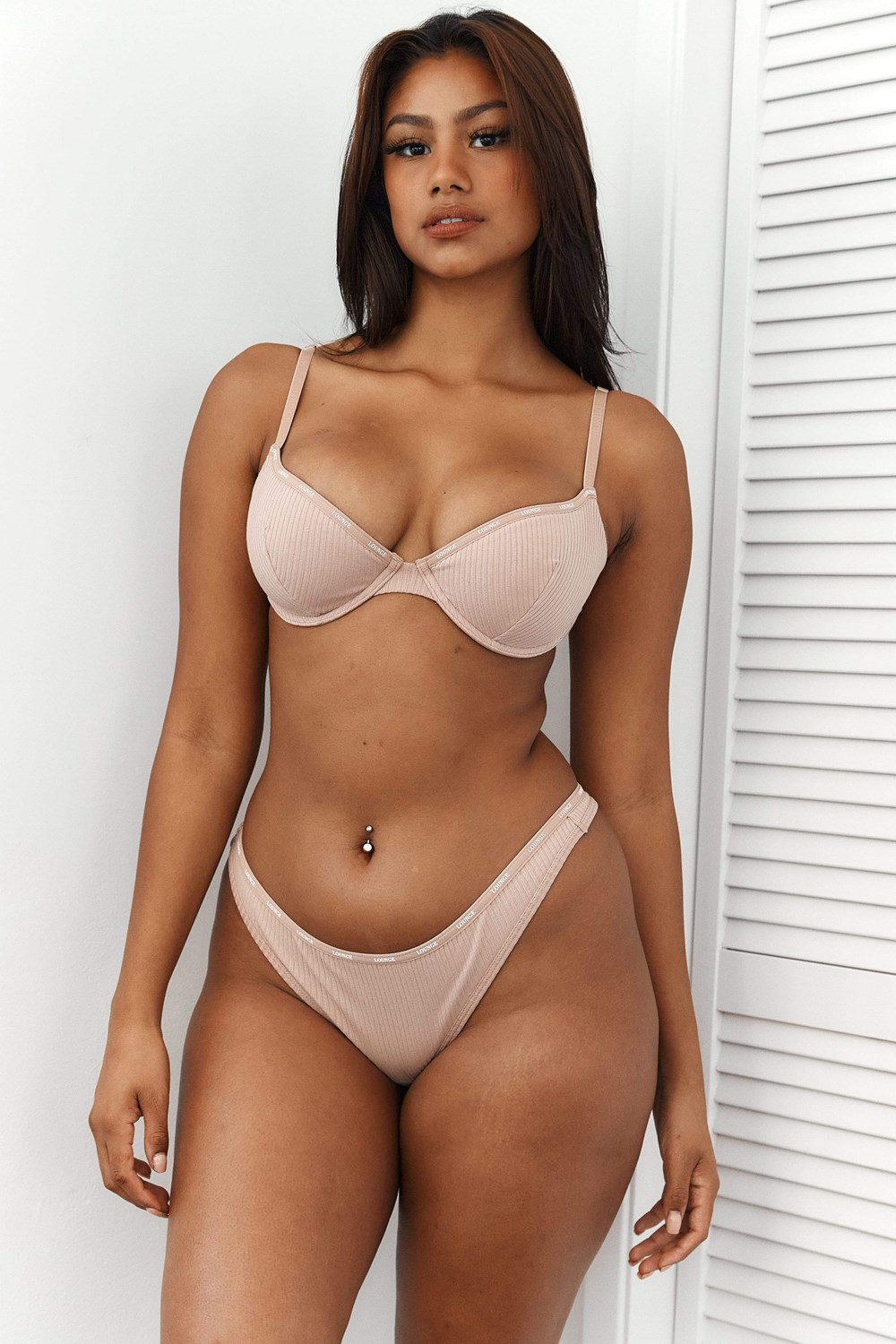 Lounge Underwear So Soft Ribbed T Shirt Bra & Ranne Set Taupe | 624398DTI