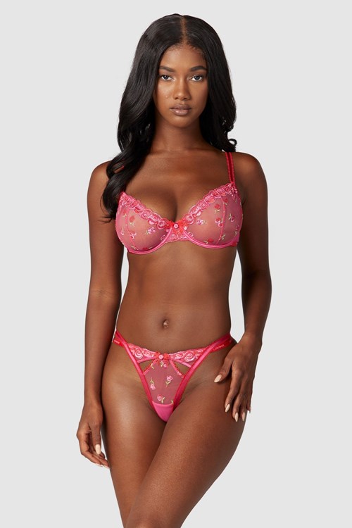 Lounge Underwear Blush Embroidered Balcony Bra & G-string/Briefs Set Pinkki | 174256TGS