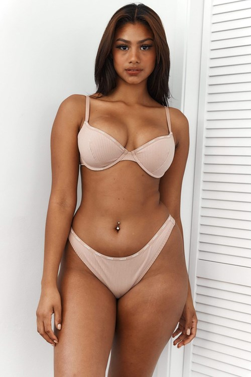 Lounge Underwear So Soft Ribbed T Shirt Bra & Ranne Set Taupe | 624398DTI